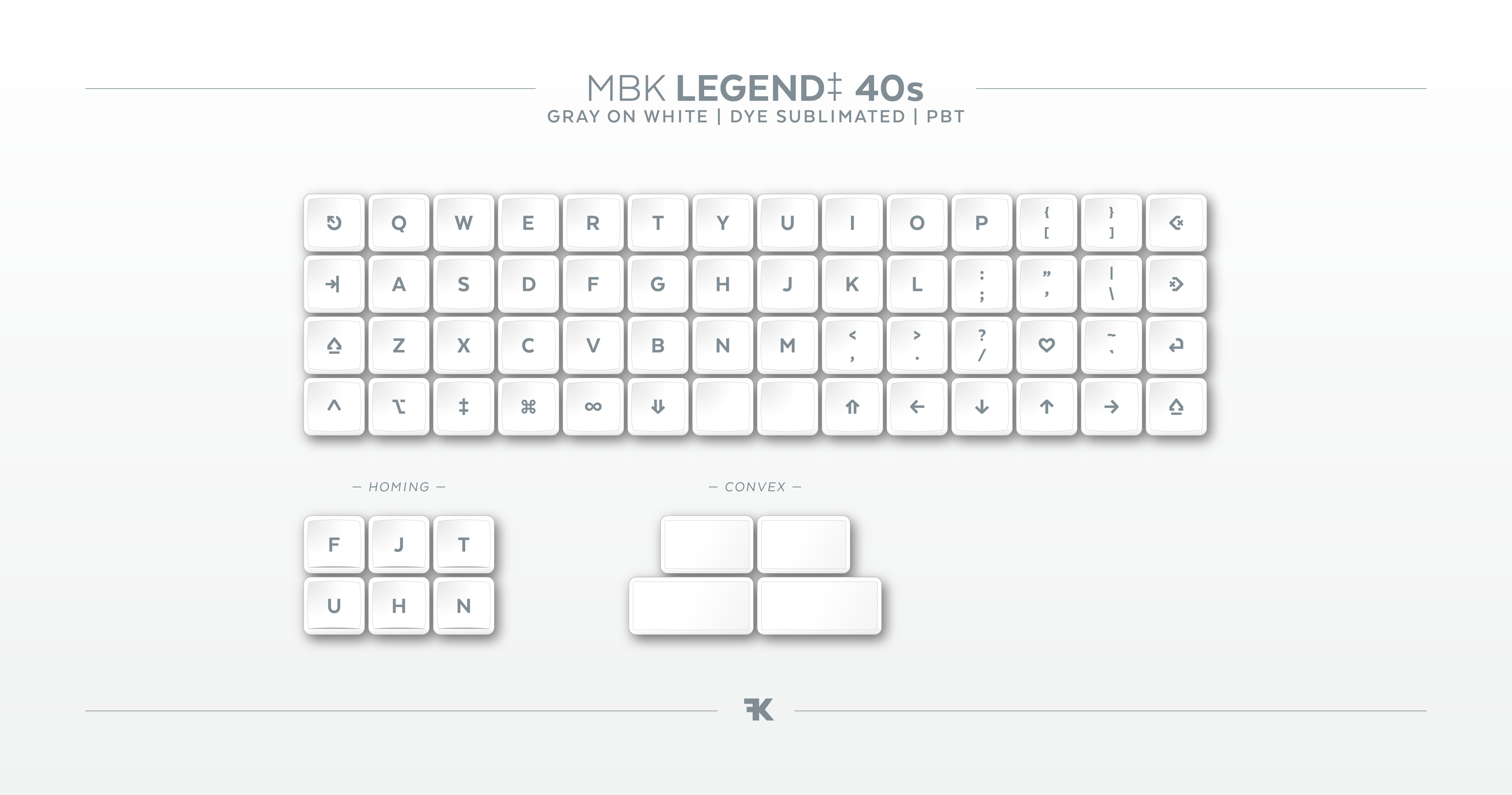 MBK Legend ‡ 40s Set - Low Profile Keycaps (Gray On White)