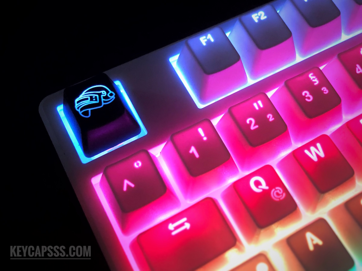 pubg-helmet-keycap-keyboard-abs-etched-shine-through-backlight-2 NOVELTY SHINE THROUGH KEYCAPS ABS ETCHED, SHINE-THROUGH AVENGERS INFINITY WAR HERO LOGO BLACK RED CUSTOM MECHANICAL KEYBOARDS