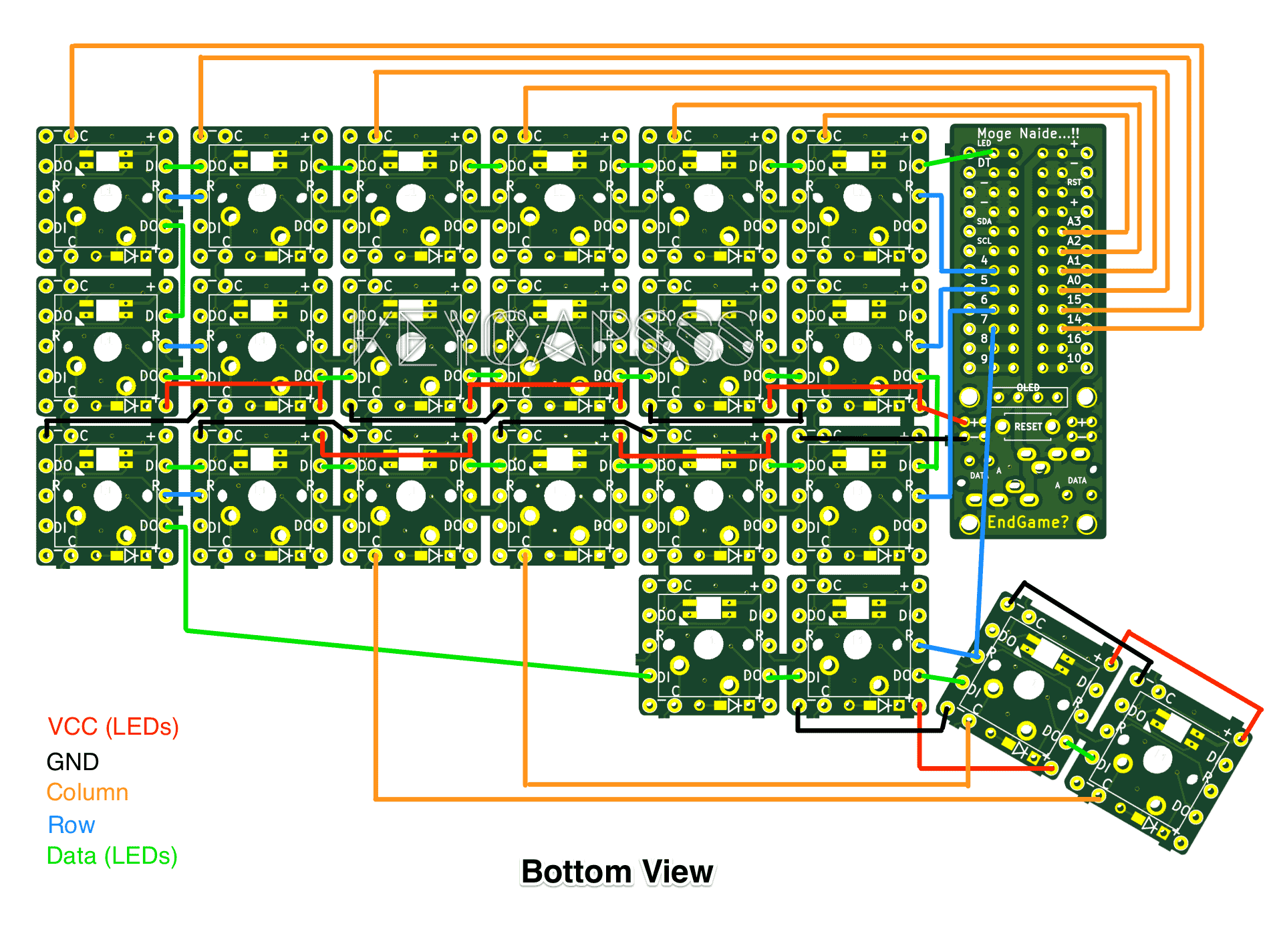 MxLEDBit Single Switch PCB Hand Wiring Corne example