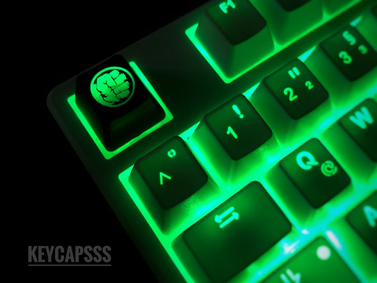 hulk-avengers-keycap-keyboard-abs-etched-shine-through-2 NOVELTY SHINE THROUGH KEYCAPS ABS ETCHED, SHINE-THROUGH AVENGERS INFINITY WAR HERO LOGO BLACK RED CUSTOM MECHANICAL KEYBOARDS