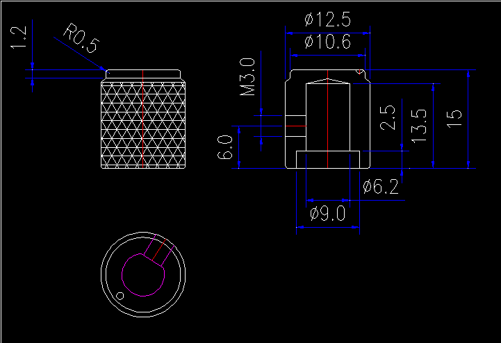 Aluminium Knob for Rotary Encoder with 6mm Flatted Shaft - technical drawing