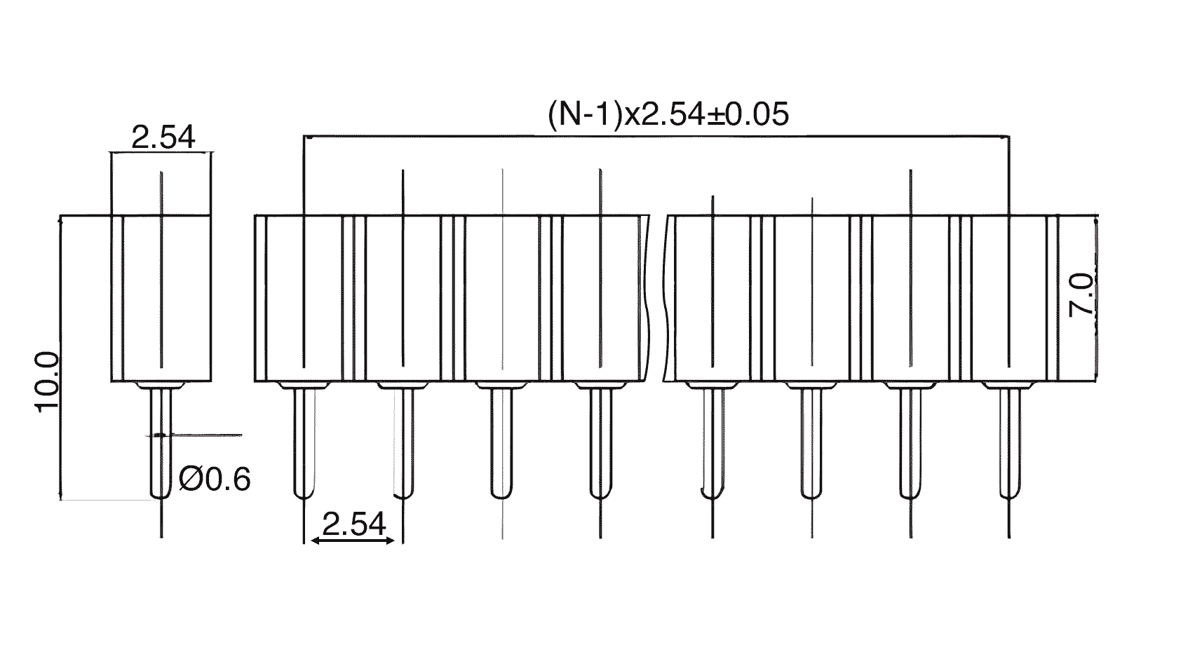 Single Row Socket Headers 2.54 Pitch 7mm height