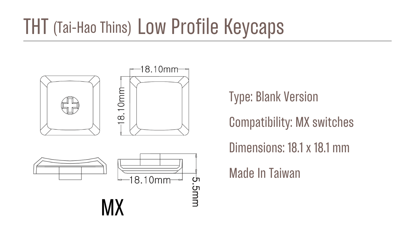 Tai-Hao THT Low Profile MX Blank Keycaps