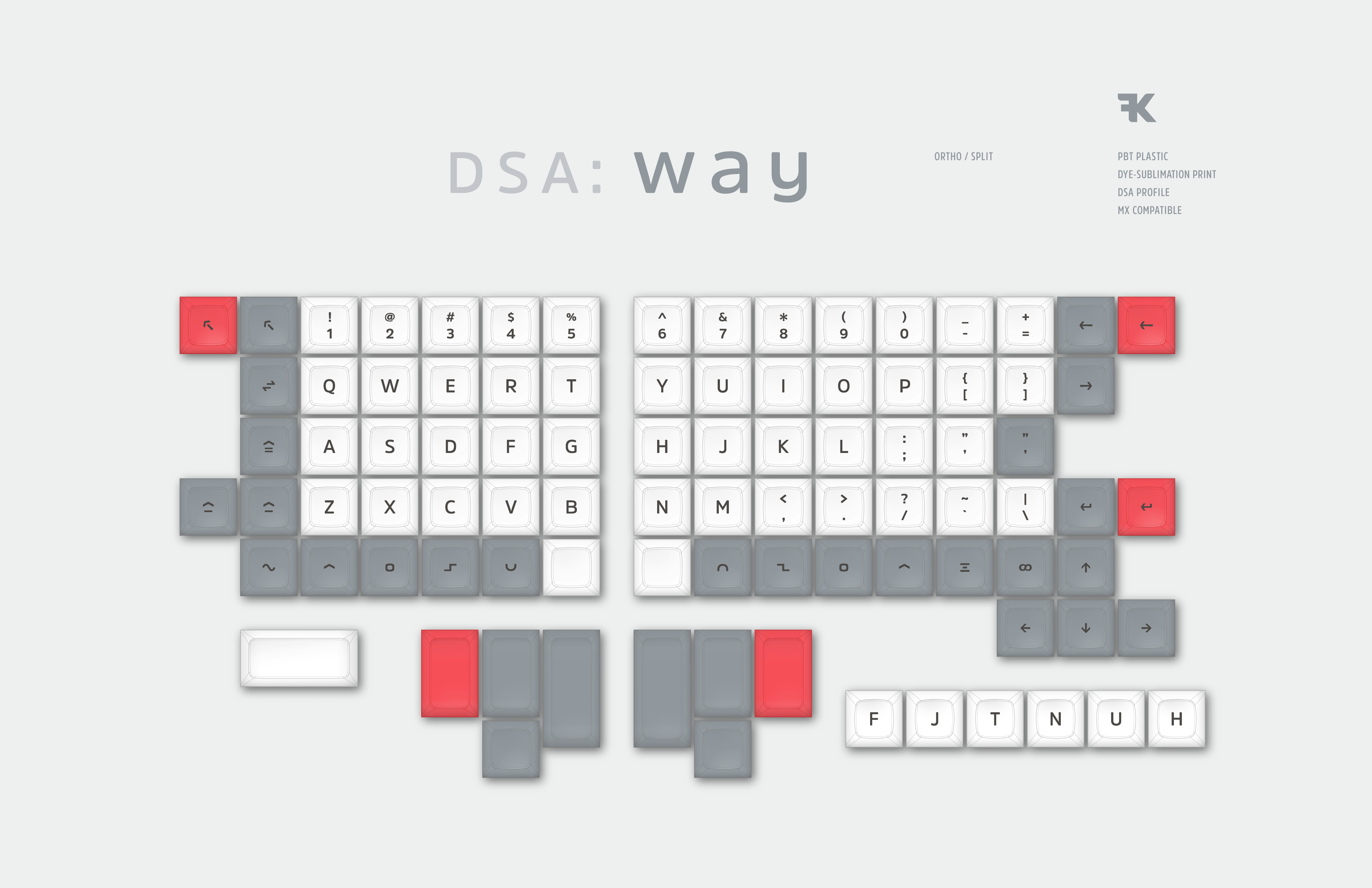 DSA Way Ortho/Split Keyboard Keycaps Set White/Red