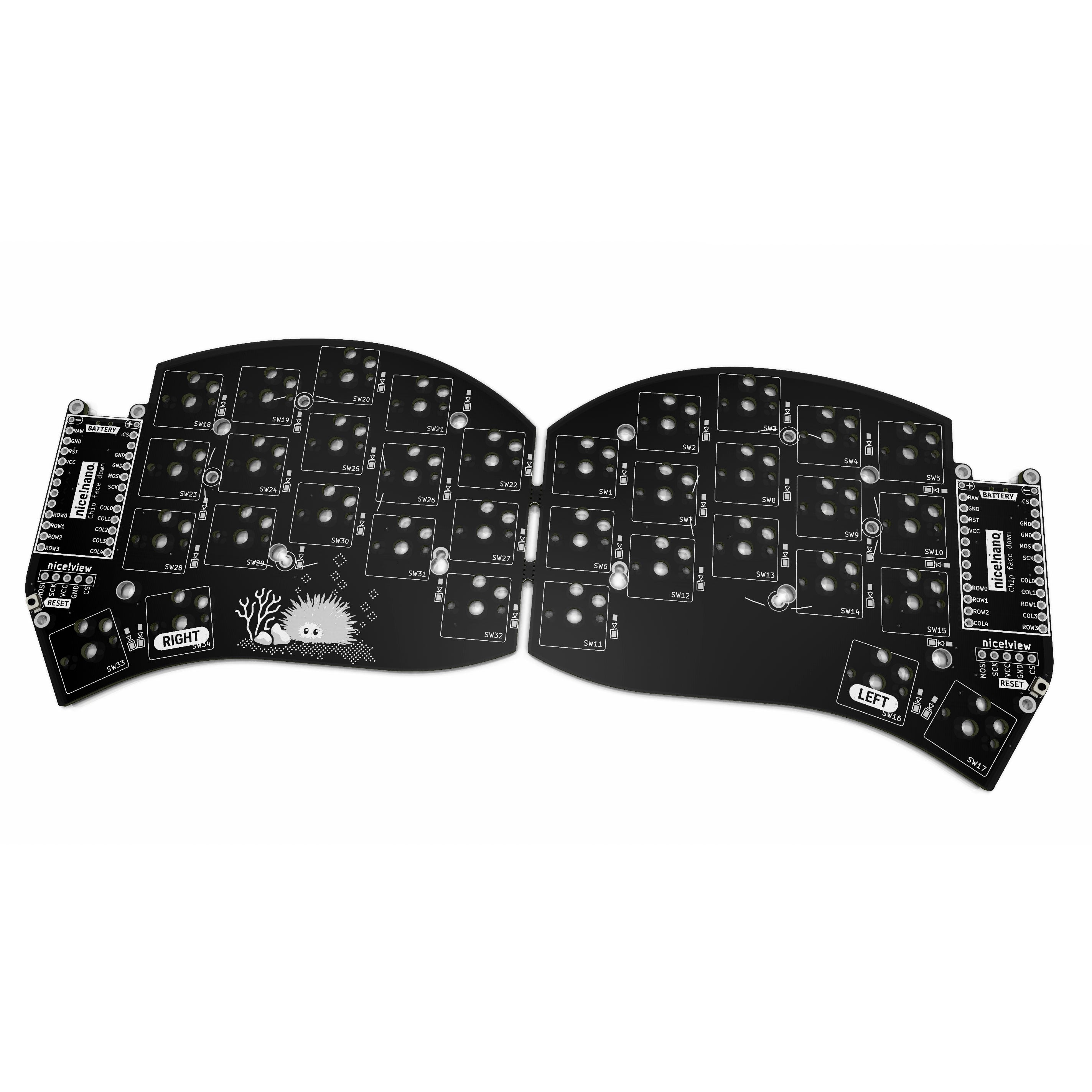 Urchin (Sweep Fork) Split Keyboard PCB