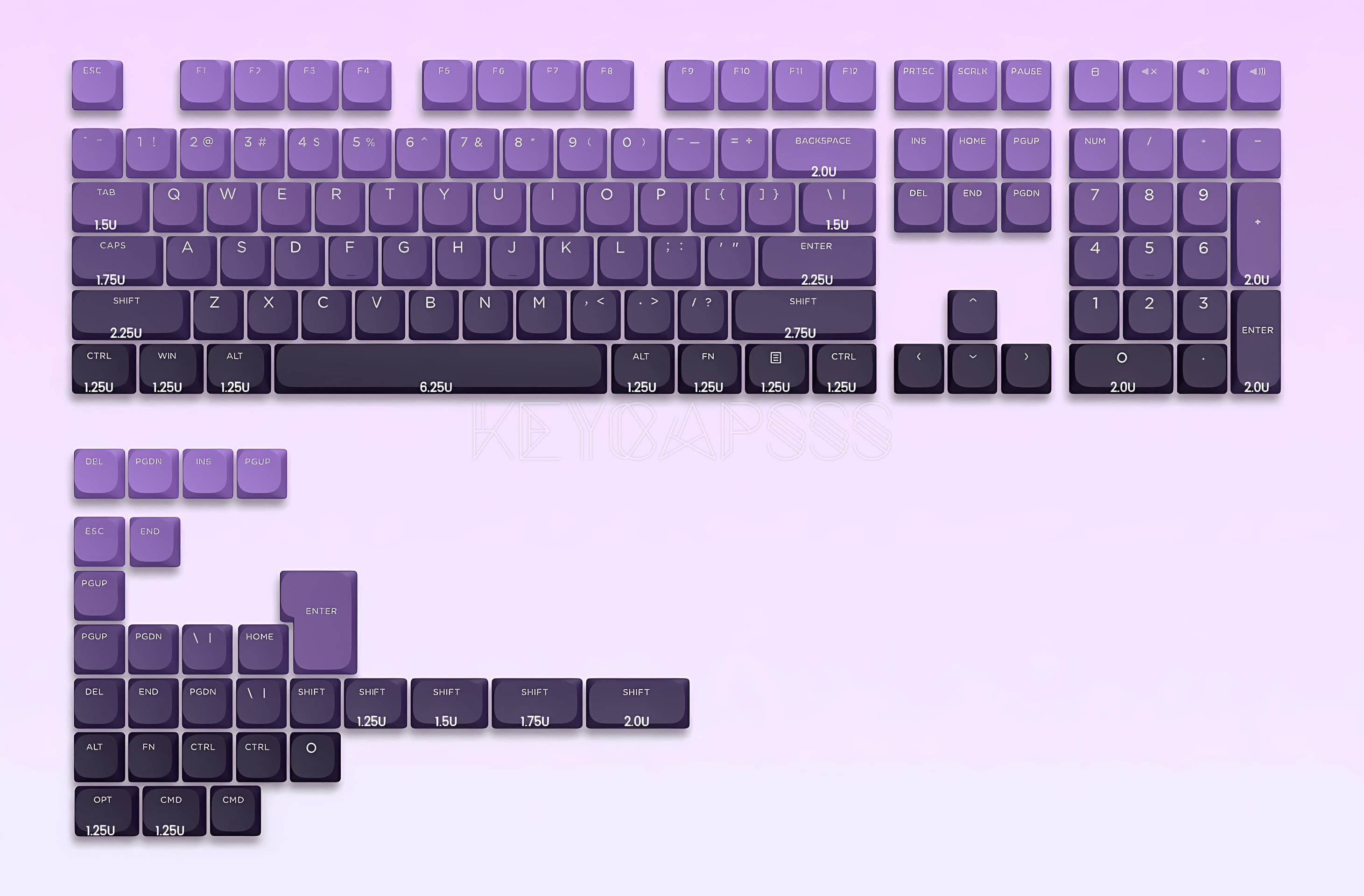 Low Profile PBT Double-Shot Keycap Set (137-Key) for MX switches - Purple