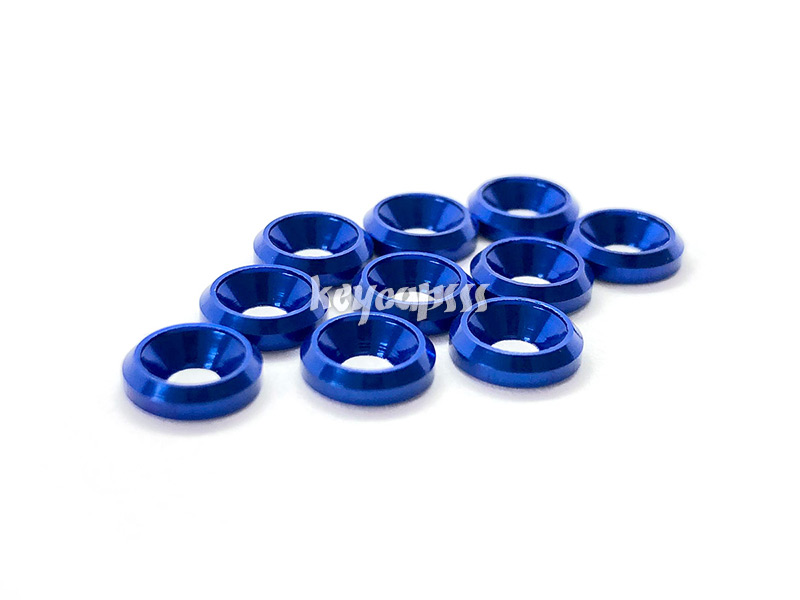 M3 conical washer with the chamfer anodized counter sink dark blue
