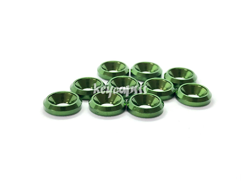 M3 conical washer with the chamfer anodized counter sink dark green