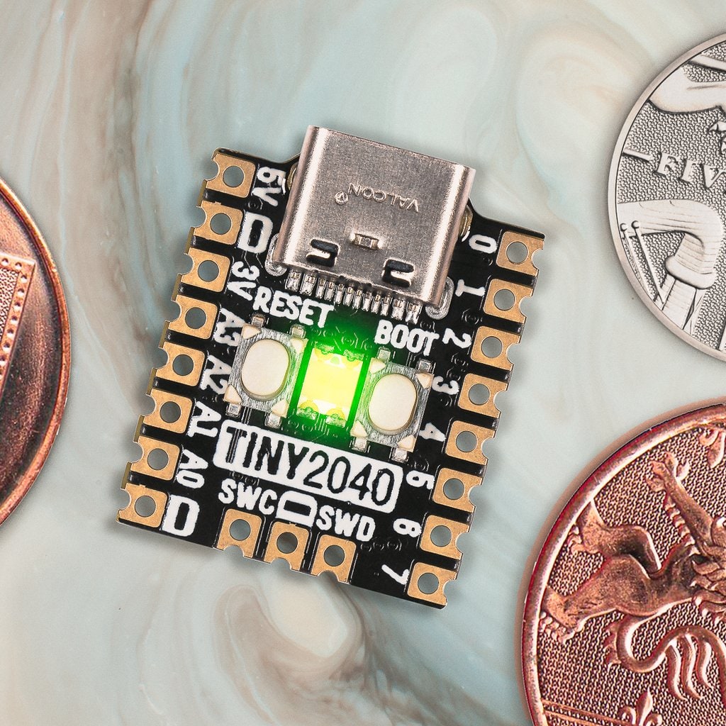 A postage stamp sized RP2040 development board with a USB-C