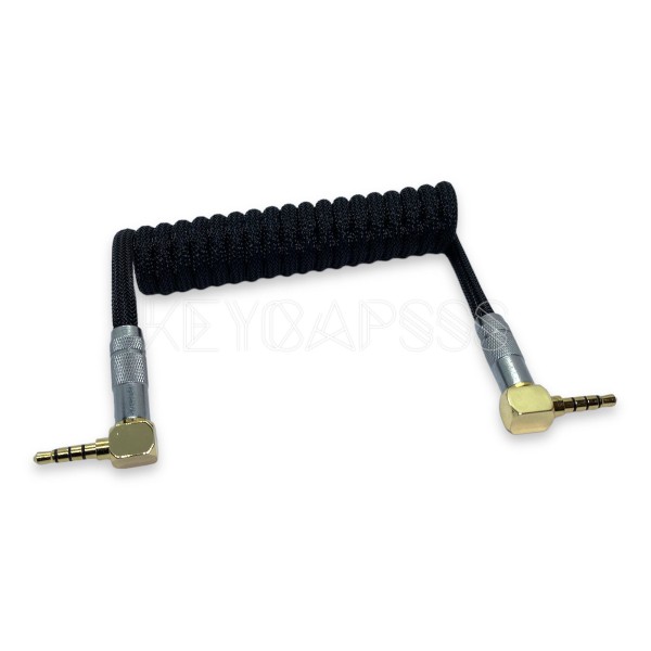 TRRS Cable Coiled 4-pole 3.5mm Jack - Angled Black