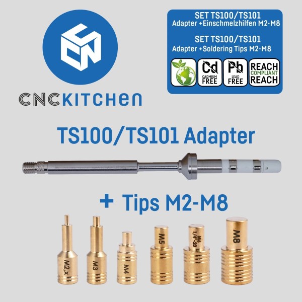 Pinecil/TS100/TS101 Soldering Adapter + Tips Set for Heat-Set Inserts